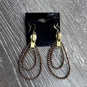 Vintage Gold and Brown Zipper Loop Earrings